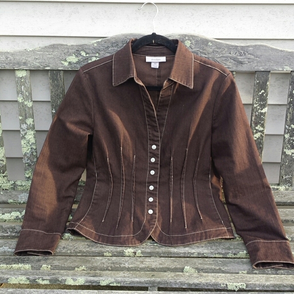 dressbarn Jackets & Blazers - Dressbarn Pleated Brown Denim Blazer Jacket M